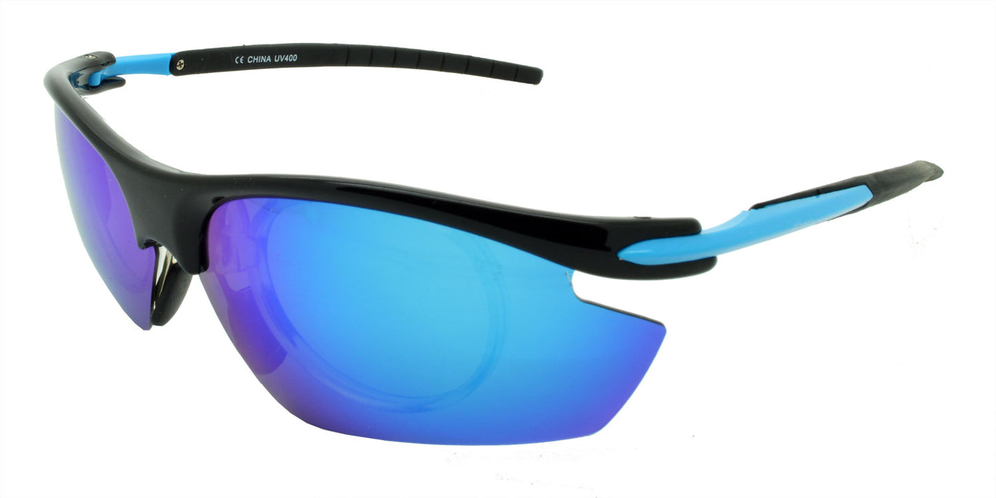19222 Polarised Sport Sunglasses Black & Blue Mirror Lens