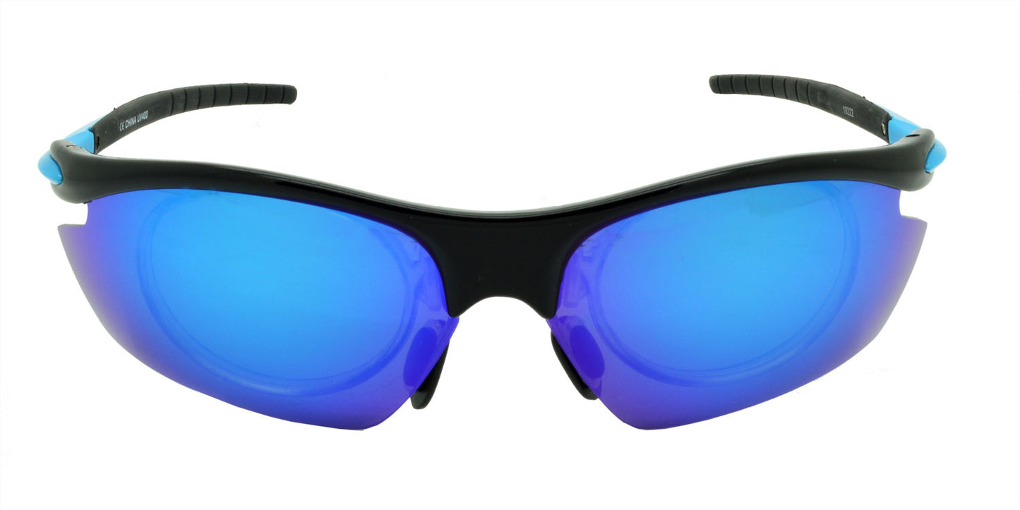 19222 Polarised Sport Sunglasses Black & Blue Mirror Lens