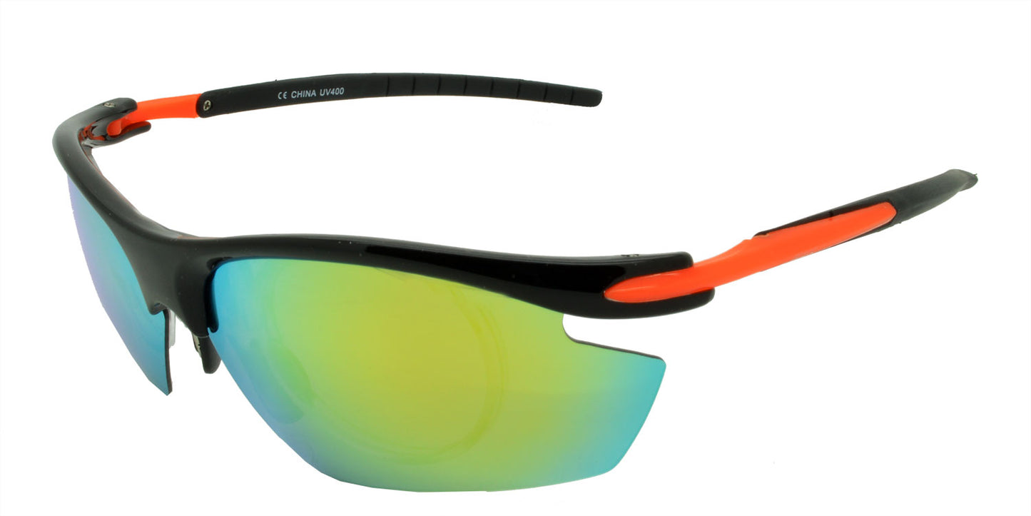 19222 Polarised Sport Sunglasses Black/Orange with Gold Mirror Lens