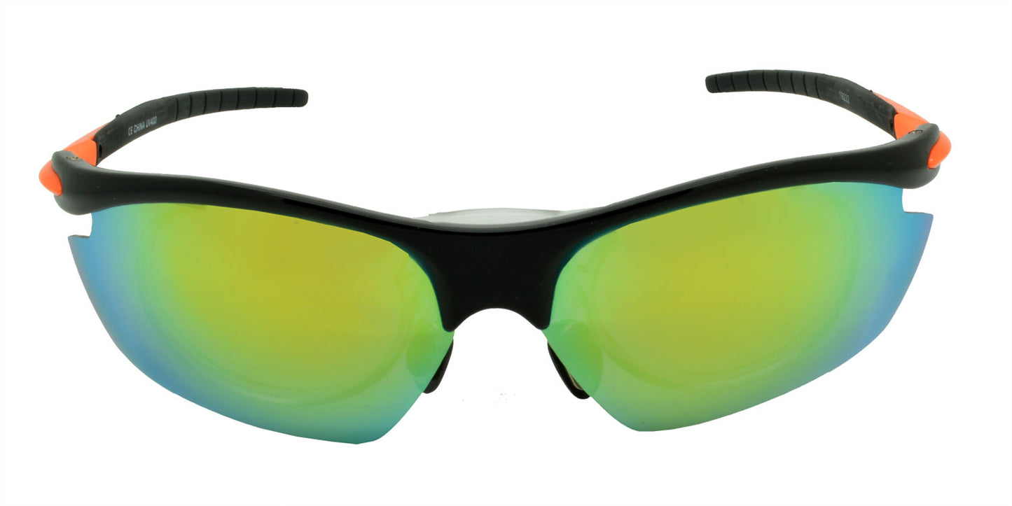 19222 Polarised Sport Sunglasses Black/Orange with Gold Mirror Lens