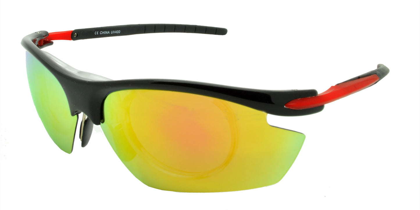 19222 Polarised Sunglasses Black/Red / Orange Mirror Lens