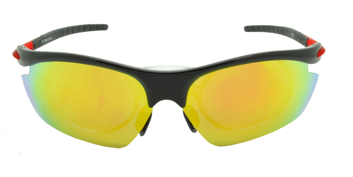 19222 Polarised Sunglasses Black/Red / Orange Mirror Lens