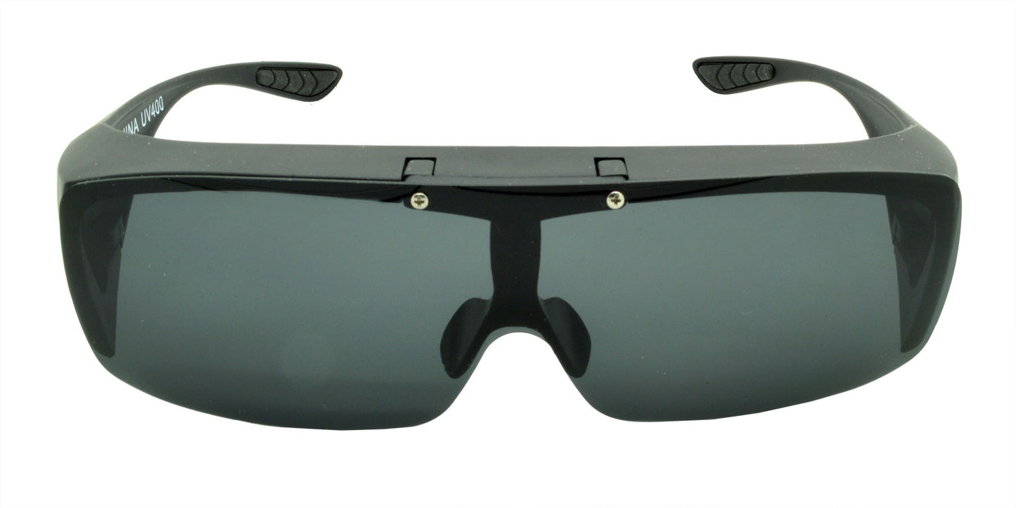 8118 Polarised Fit Over Sunglasses Matte Black Flip Up