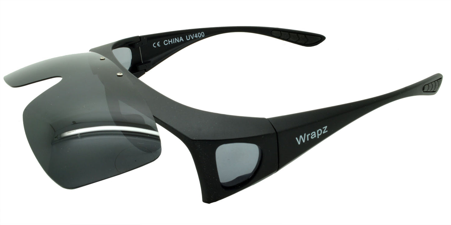 8118 Polarised Fit Over Sunglasses Matte Black Flip Up
