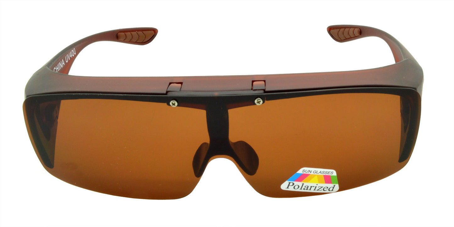 8118 Polarised Fit Over Sunglasses Matte Brown Flip Up