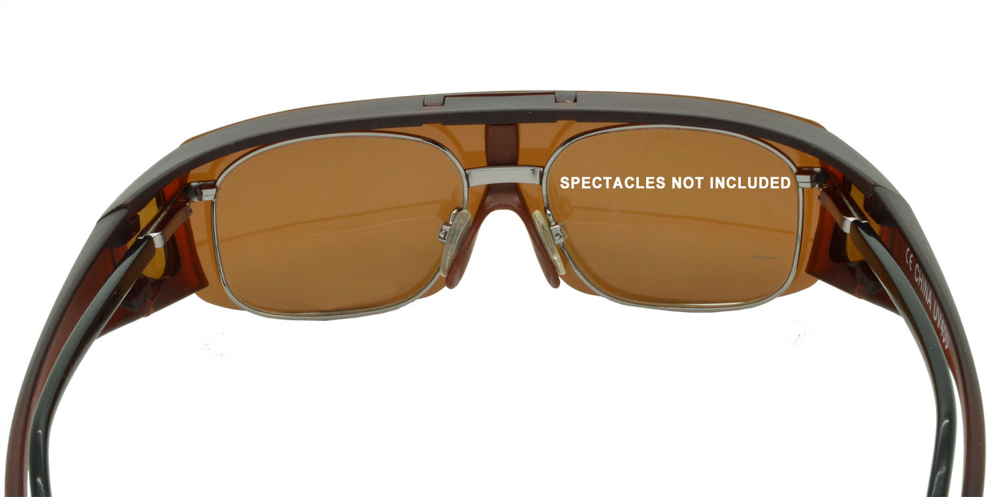 8118 Polarised Fit Over Sunglasses Matte Brown Flip Up