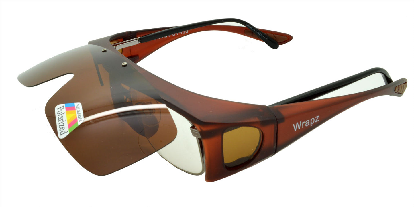8118 Polarised Fit Over Sunglasses Matte Brown Flip Up