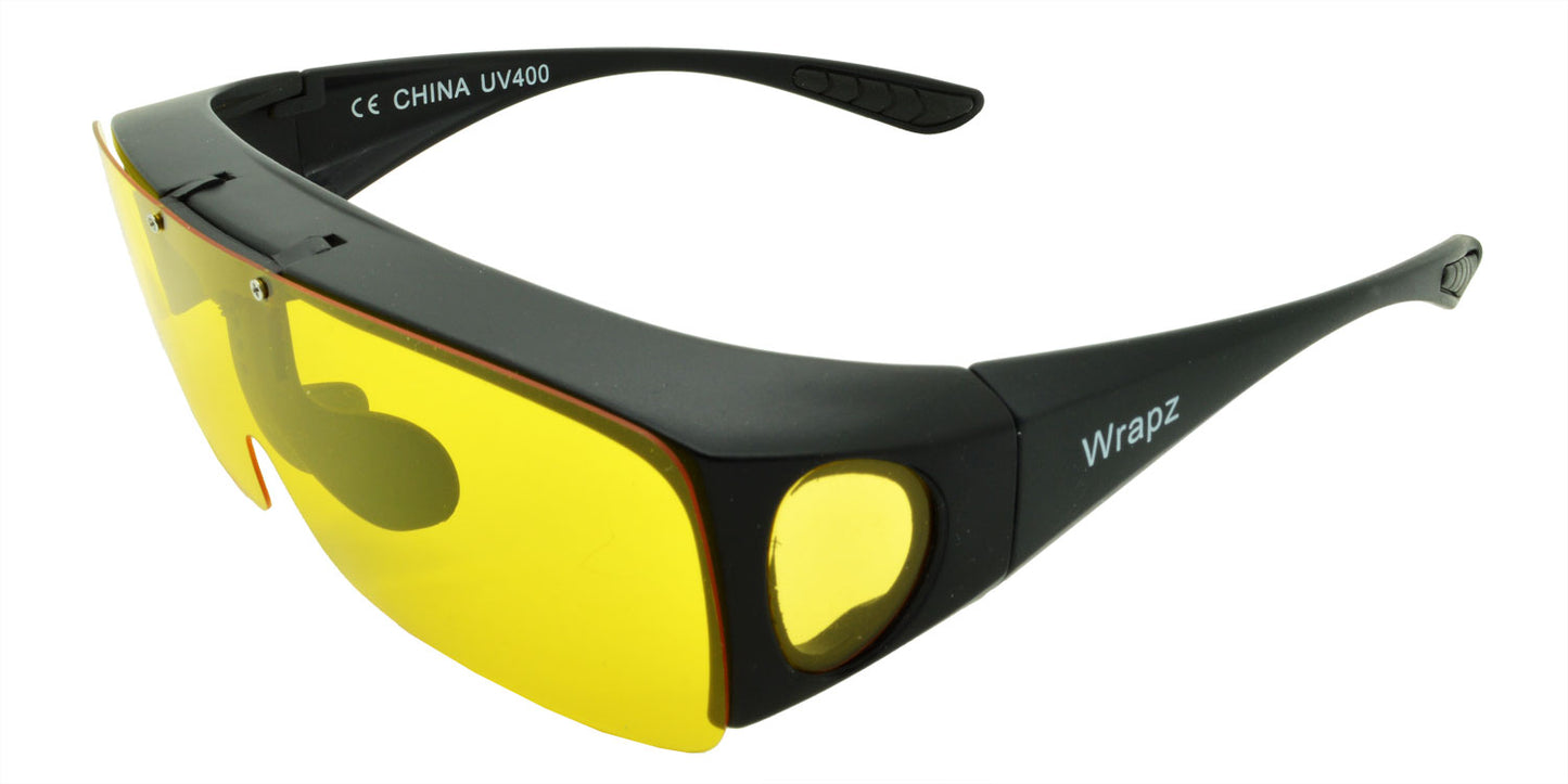 8118 Polarised Fit Over Sunglasses Matte Black with Yellow Low Light Lens