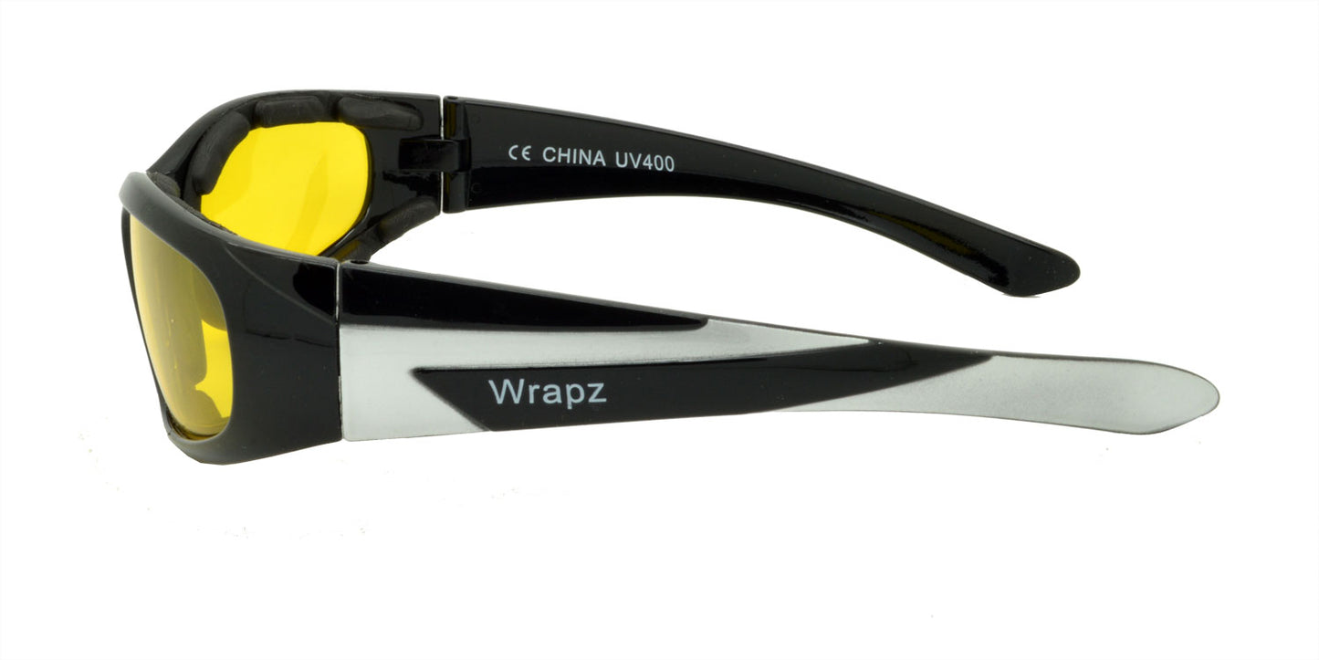 9051 Polarised Padded Cycling Sunglasses Gloss Black with Yellow Lens