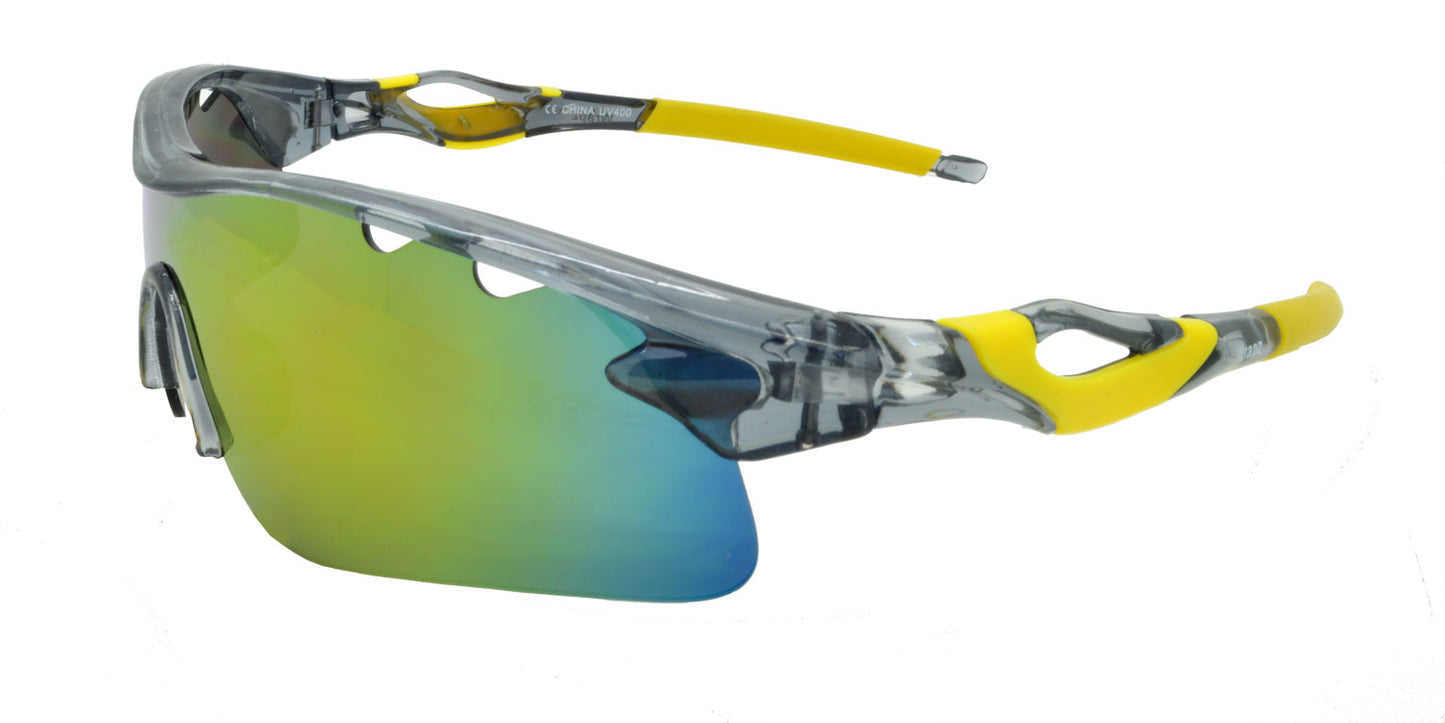 9302 Sunglasses Crystal Grey/Yellow with Sunburst Mirror Lens