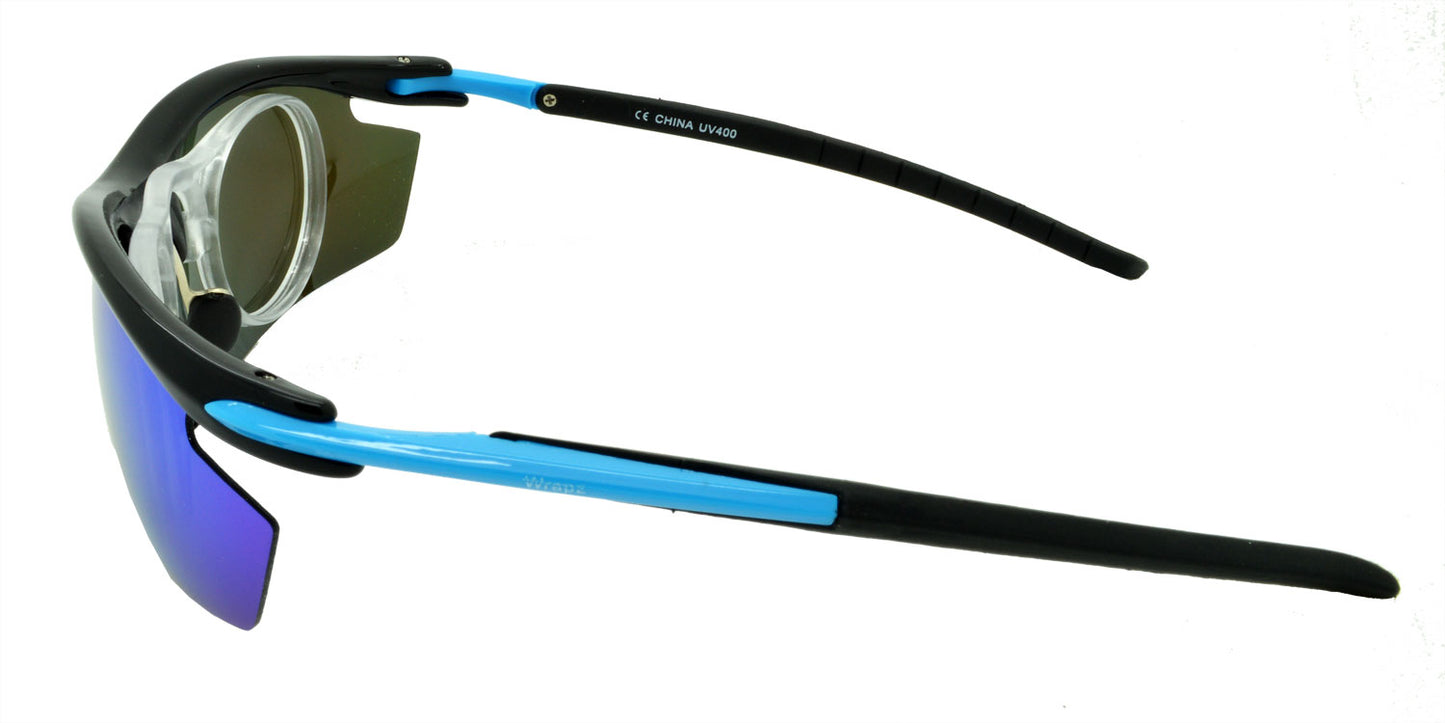 19222 Polarised Sport Sunglasses Black & Blue Mirror Lens
