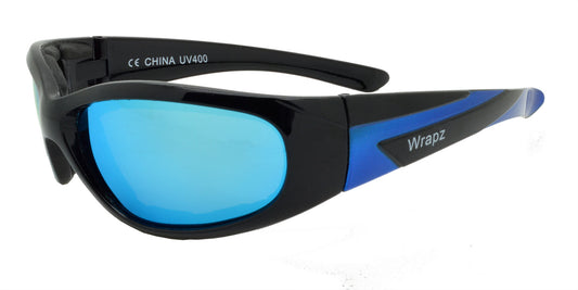 9051 Polarised Padded Cycling Sunglasses Gloss Black/Blue with Blue Mirror