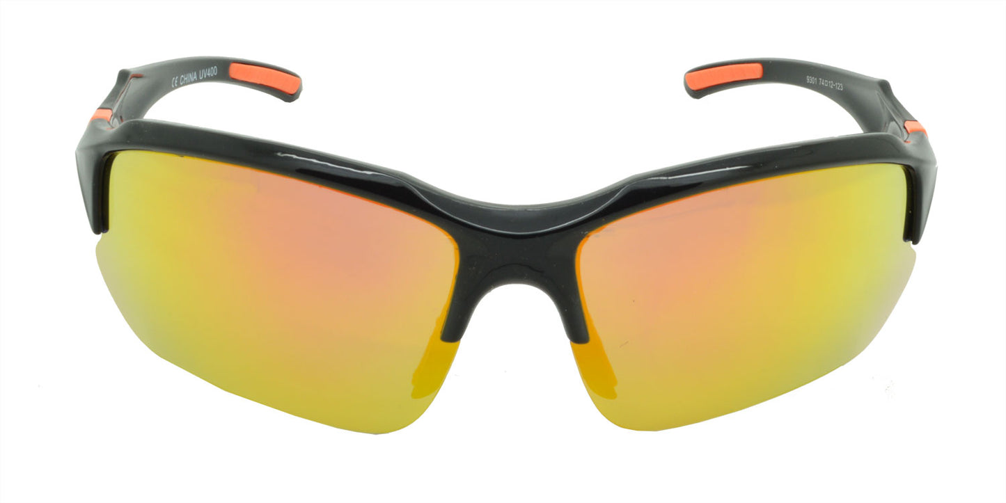 9301 Polarised Sunglasses Gloss Black with Orange Mirror Lens