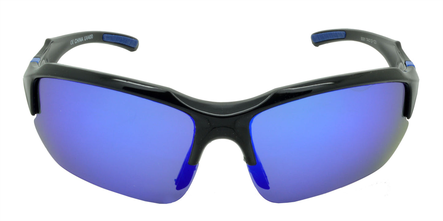 9301 Polarised Sunglasses Gloss Black with Blue Mirror Lens